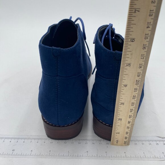 YDN Blue Trendy Low Heel Pointed Toe Lace Up Ankle Boots Fall Winter Booties - Picture 4 of 7